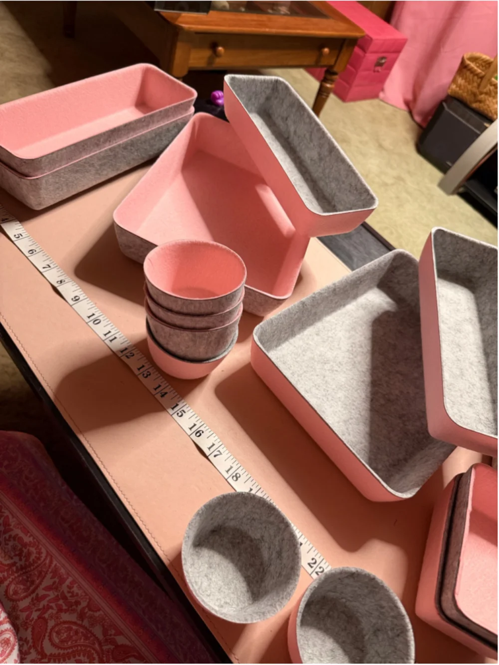 Pink & Gray Felt Drawer Organizers NEW 16 Pieces